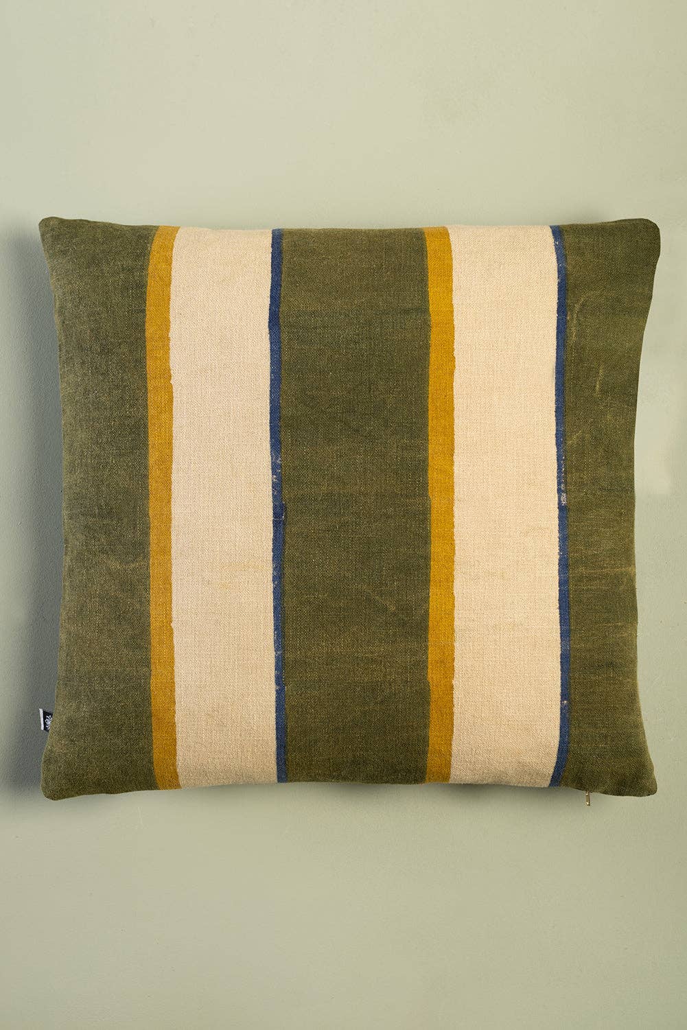Hunter Green Stripe Block Print Cushion Cover: Feather Inner