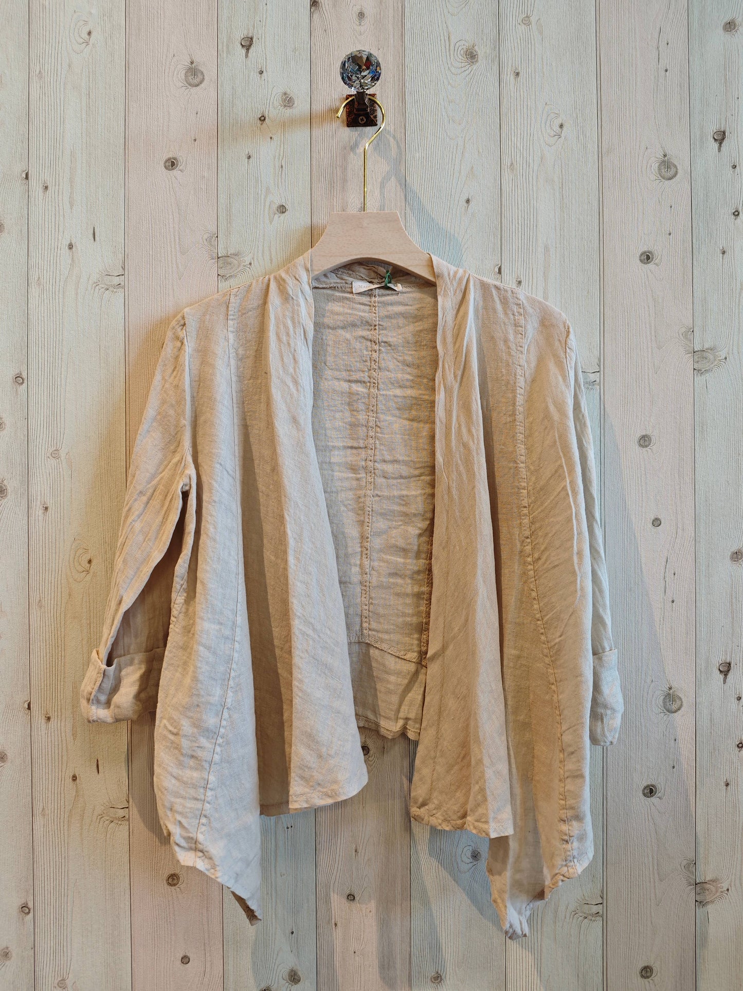 Ref-192 SHORT CARDIGAN 100% LINEN: Black