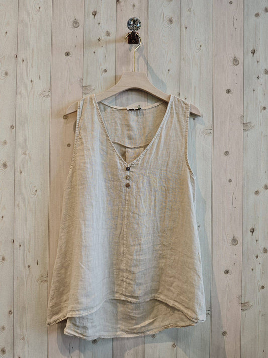 REF 12116 LONG 100% LINEN T-SHIRT: BEIGE
