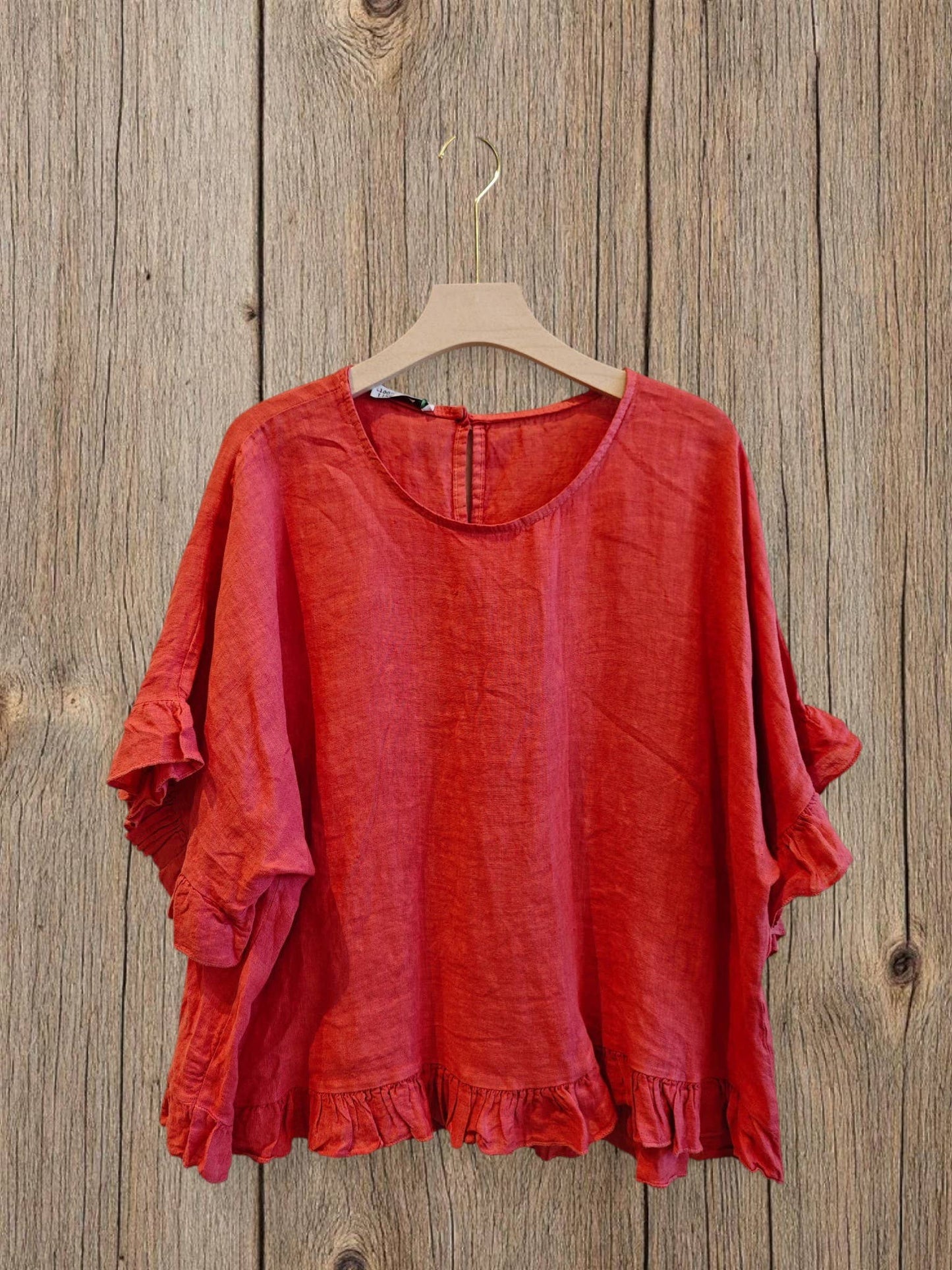 Ref-10740 RUFFLED BLOUSE 100% LINEN: BLANCO
