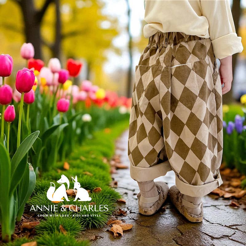 Annie & Charles® Cotton Pants CHESS: Brown / 12-18 M