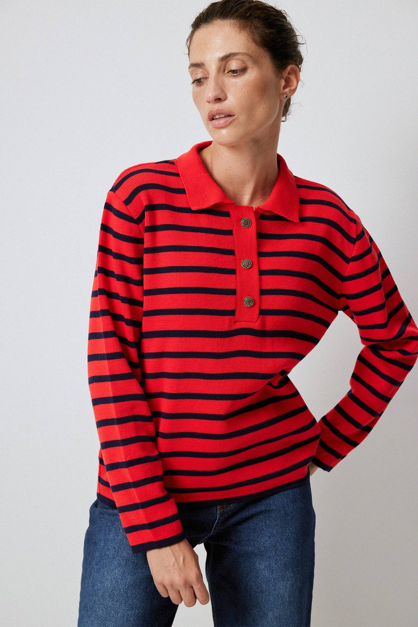 POLO NECK STRIPED SWEATER: Red / Standart
