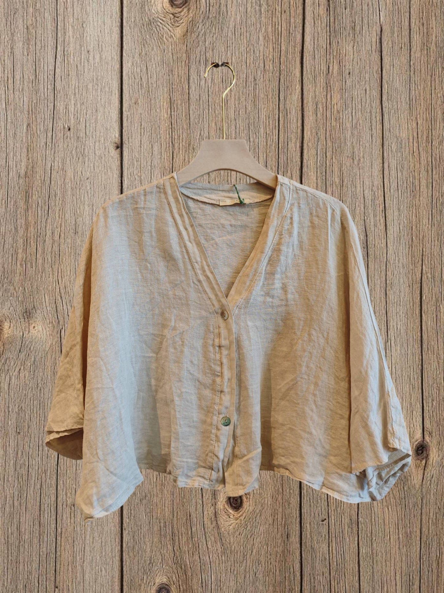 Ref-11870 SHORT LINEN BLOUSE 100%: CAMEL
