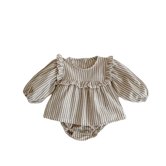 Annie & Charles® striped dress with panty set: Coffee / 3-6 M