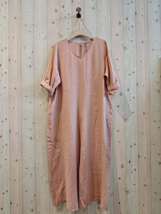 REF 15561 100% LINEN JUMPSUIT: Rose