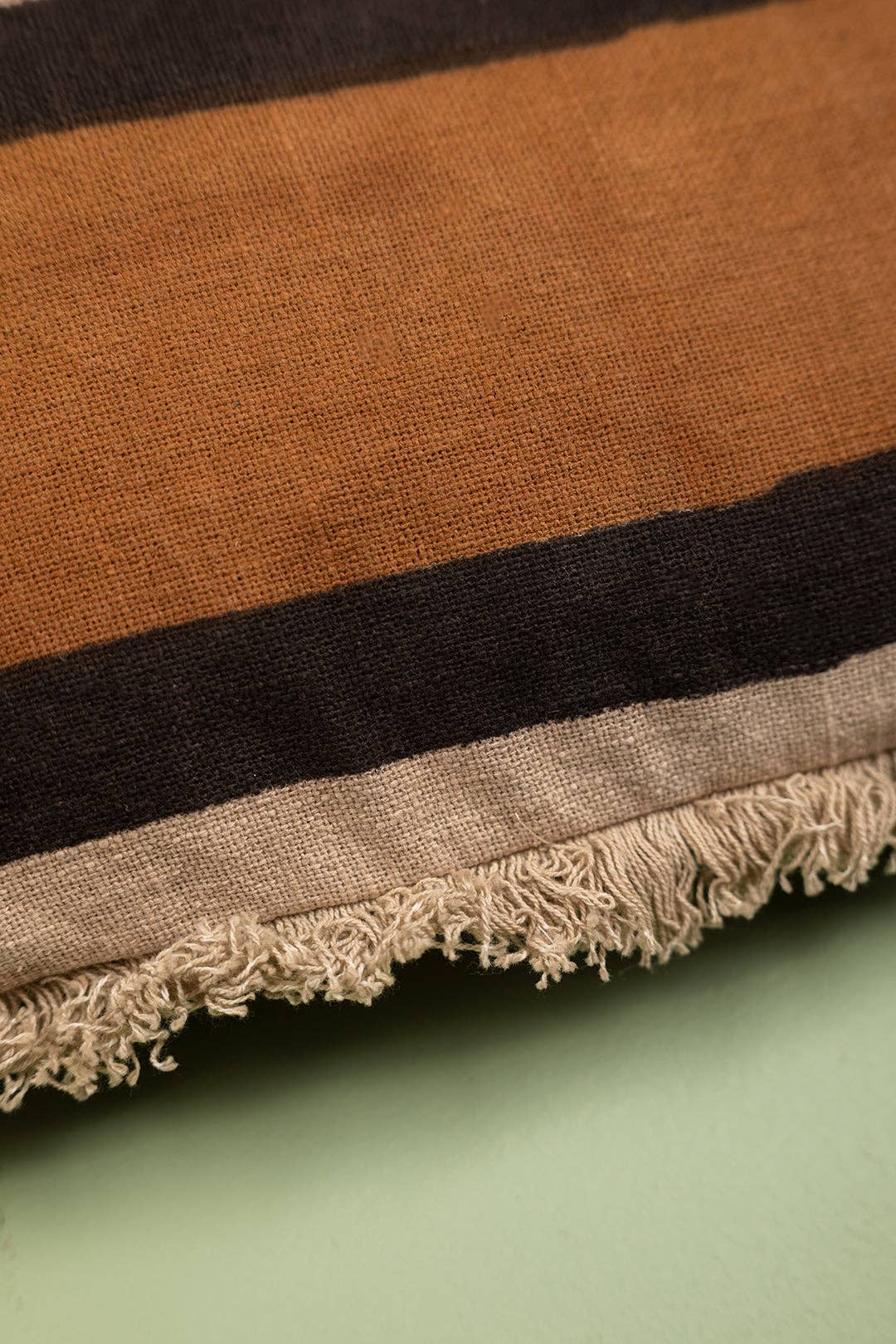 Whiskey Brown Stripe Block Print Cushion Cover: Feather Inner