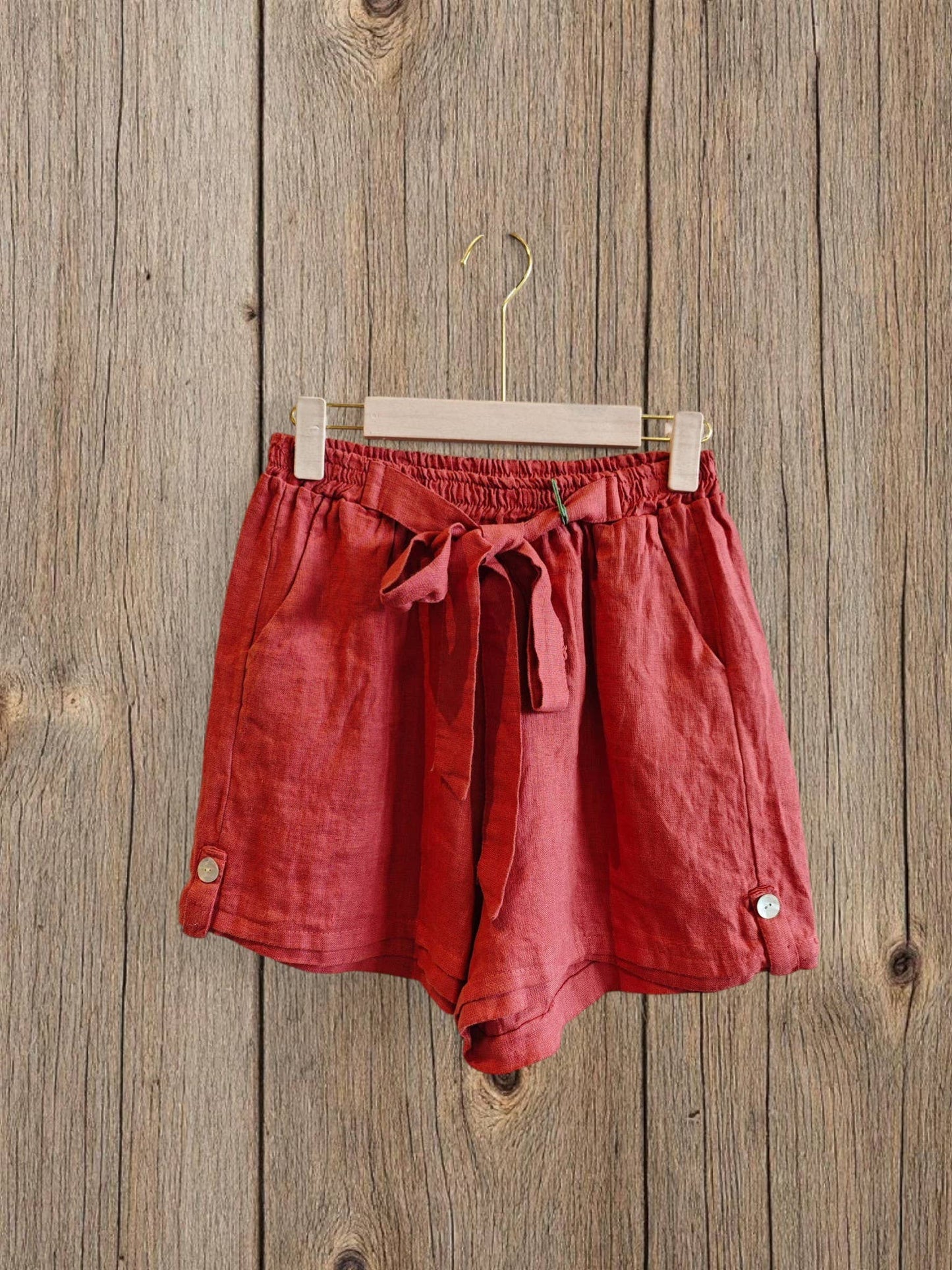 Ref-6385 SHORTS WITH BOW 100% LINEN: Pistachio
