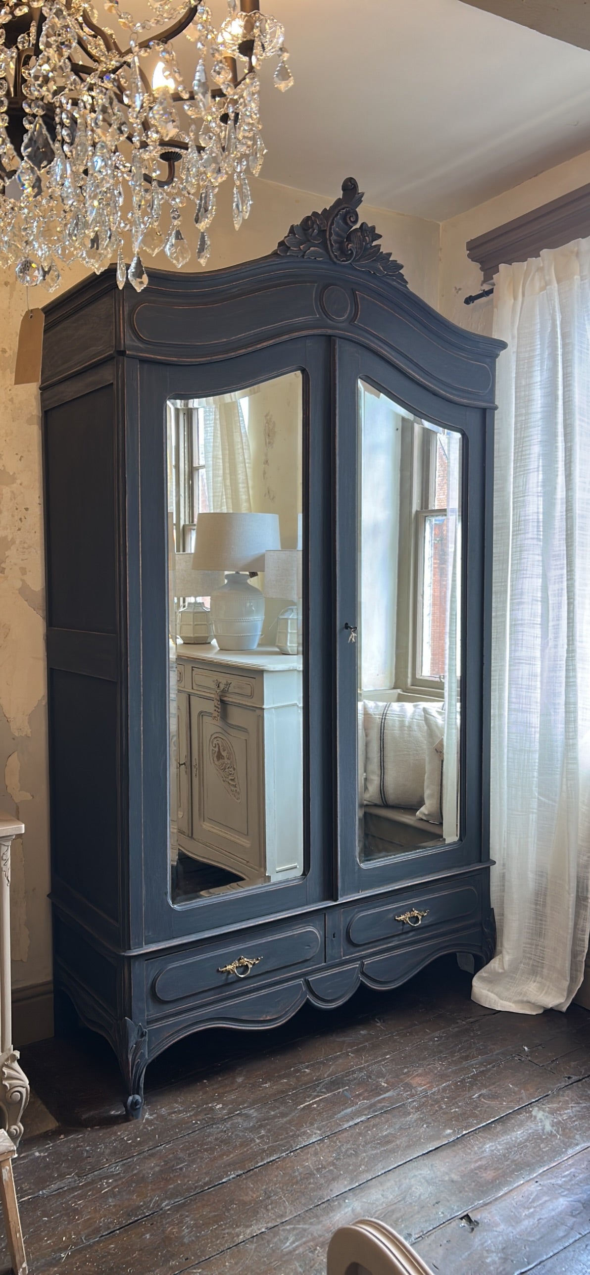 French antique Louis XV painted armoire