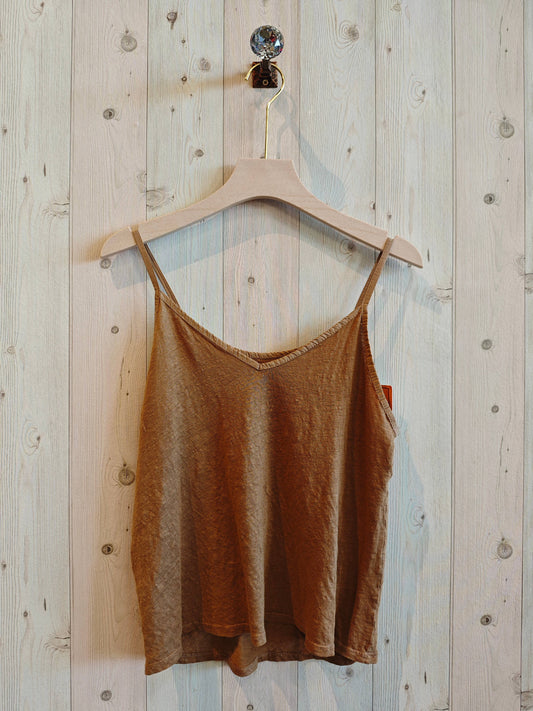 REF 14893 100% LINEN T-SHIRT WITH THIN STRAPS: CAMEL