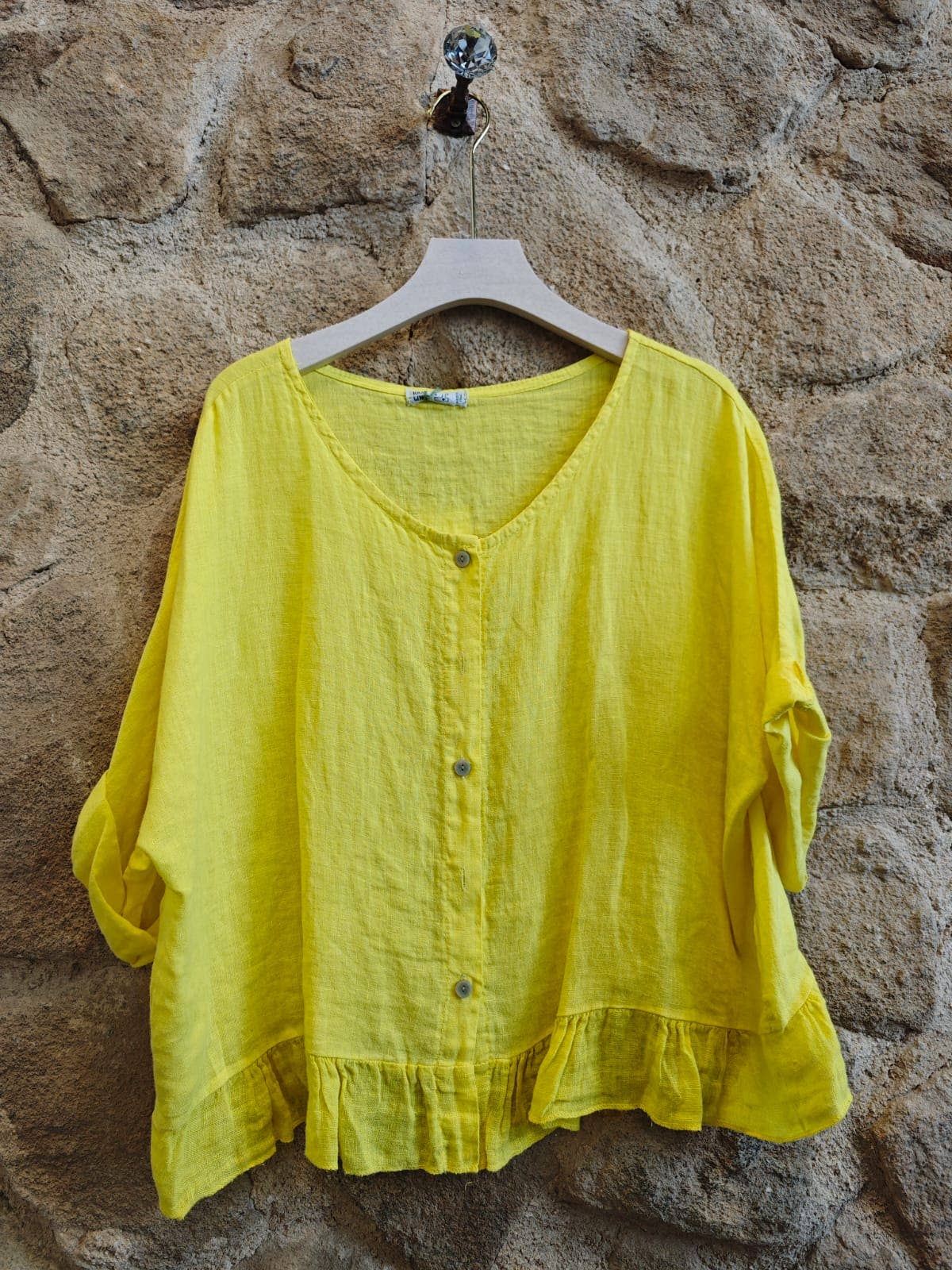 Ref-764 BASIC SHORT BLOUSE 100% LINEN: Beige