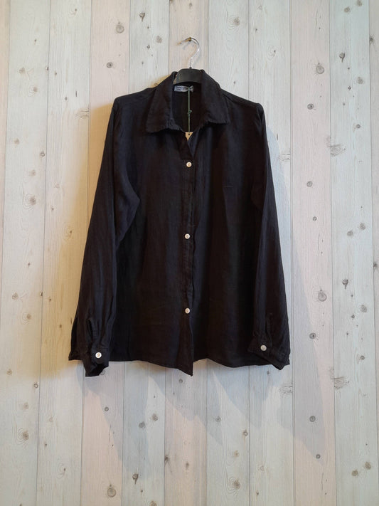 BASIC SHIRT 100% LINEN: BLACK