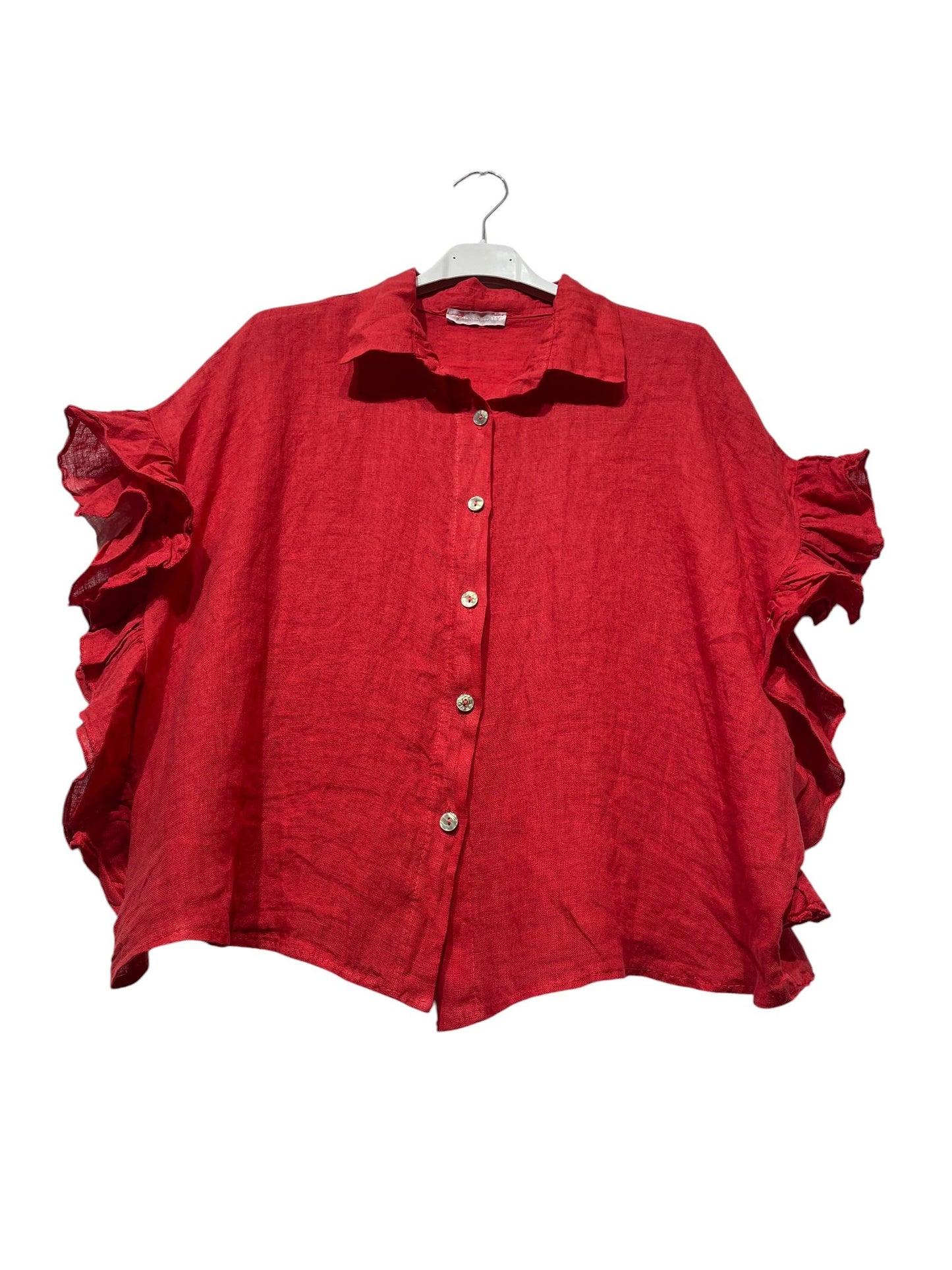 11402B  LINEN SHIRT WITH SIDE RUFFLES: Bordeaux