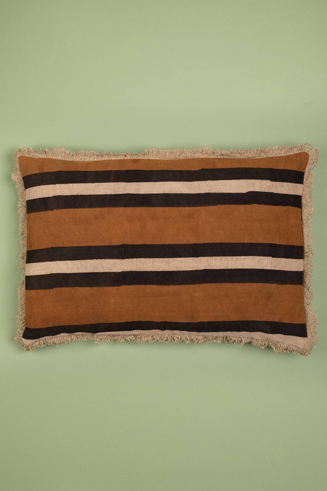 Whiskey Brown Stripe Block Print Cushion Cover: Feather Inner