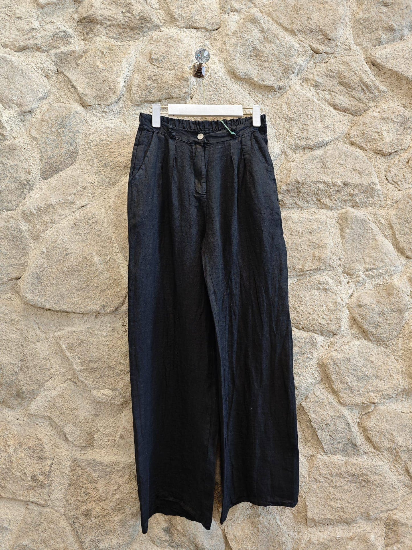 Ref-30523 PANTS WITH ONE BUTTON 100% LINEN: Negro