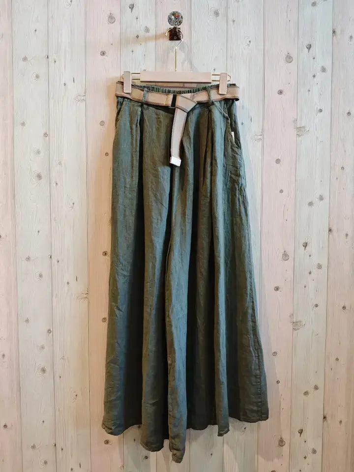 Ref-30522 WIDE-LEG PANTS 100% LINEN: Negro