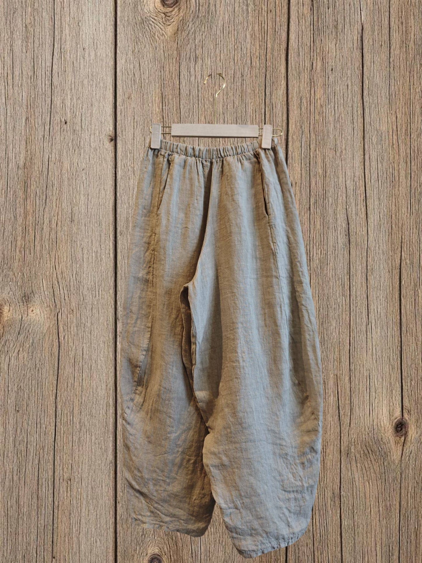 Ref-41482 BALLOON-STYLE PANTS 100% LINEN: Black