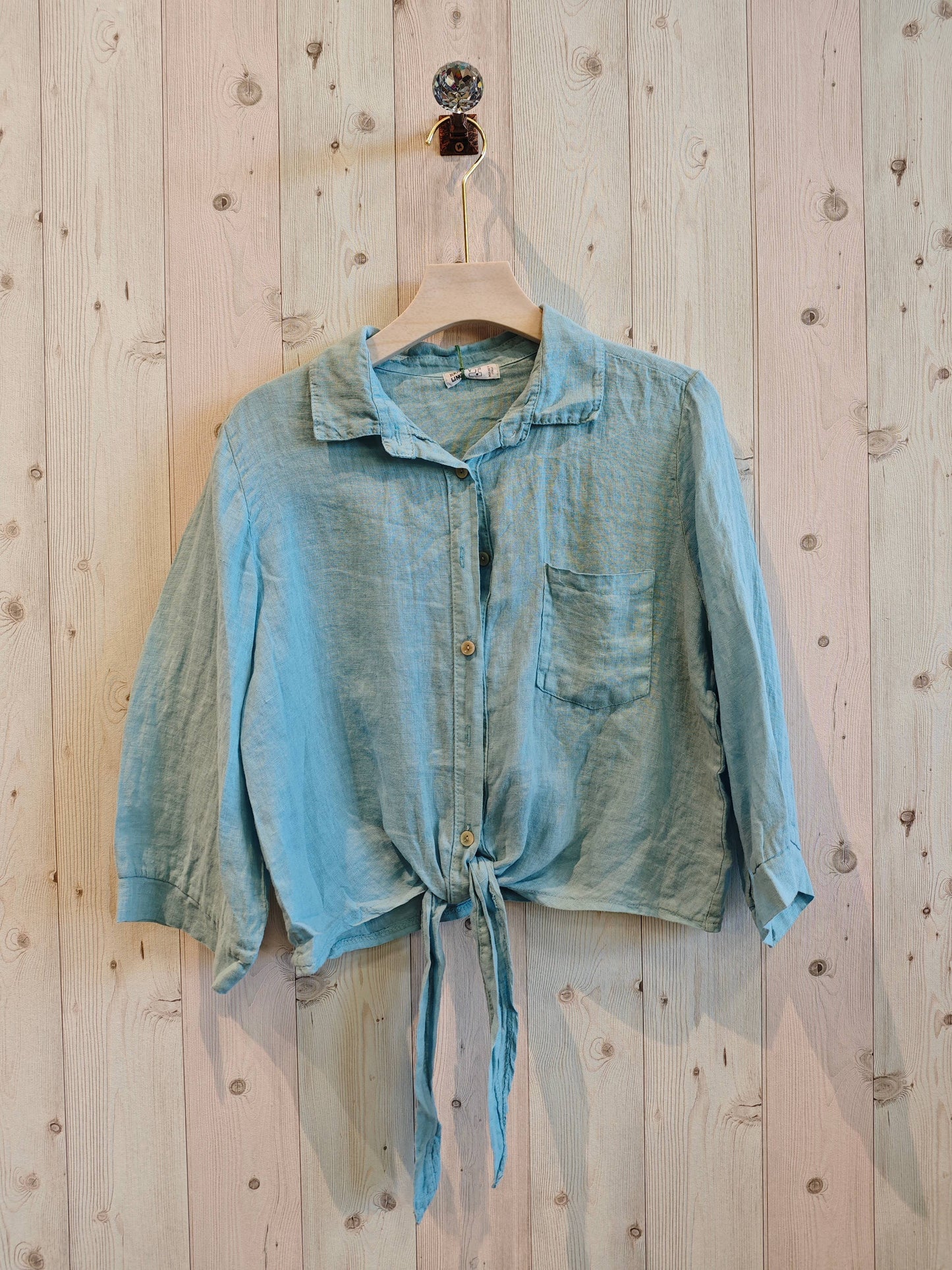 Ref-89166 SHIRT WITH BOW 100% LINEN: Black