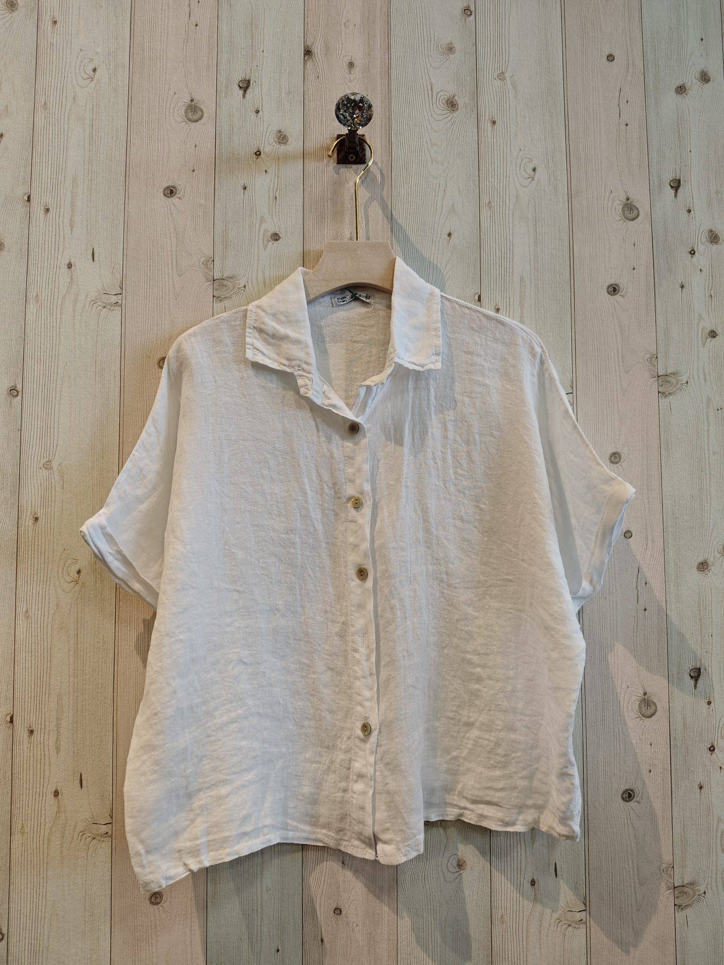 Ref-83531 100% LINEN SHORT-SLEEVE SHIRT: CAMEL