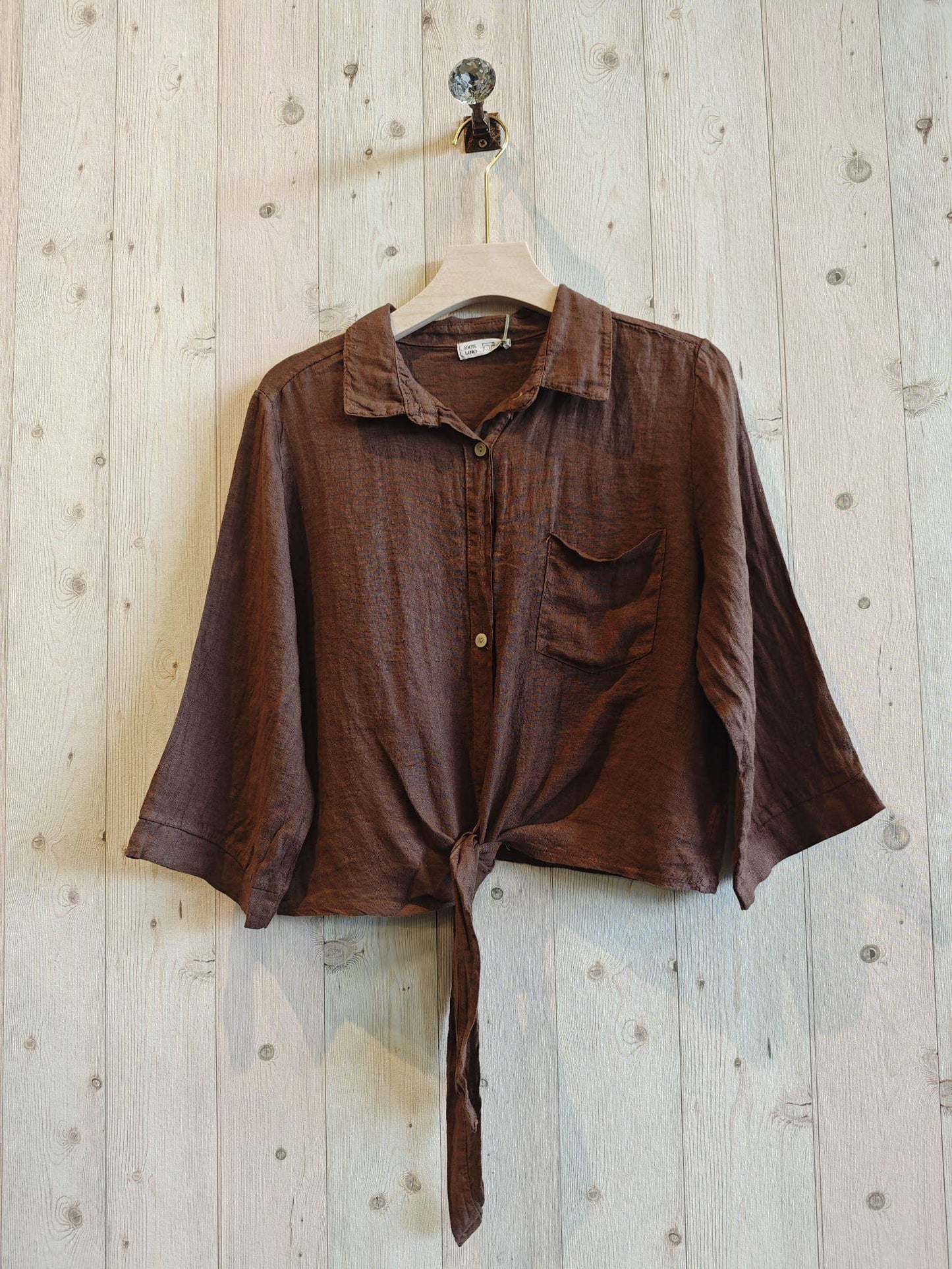 Ref-89166 SHIRT WITH BOW 100% LINEN: Black