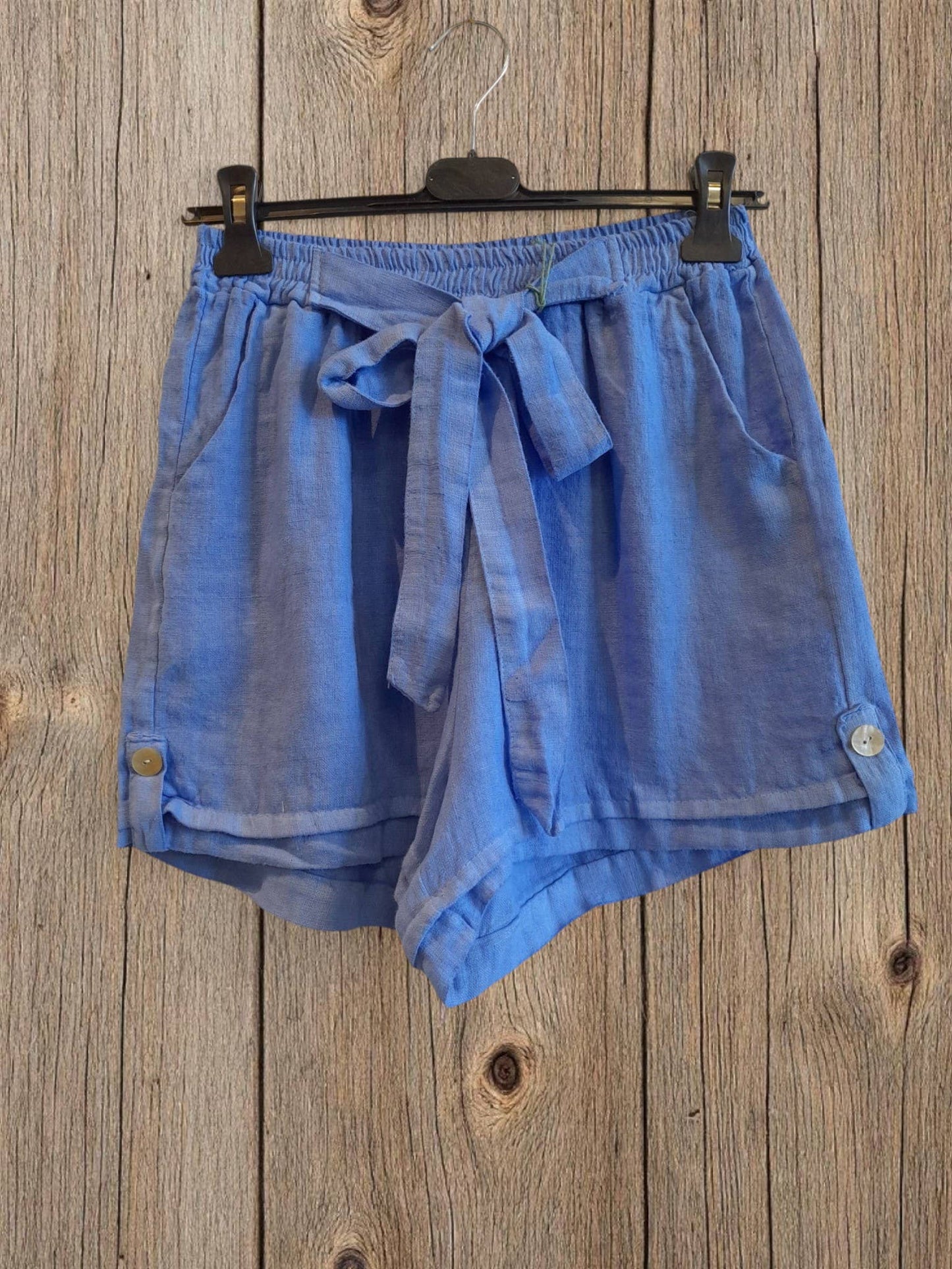 Ref-6385 SHORTS WITH BOW 100% LINEN: Pistachio