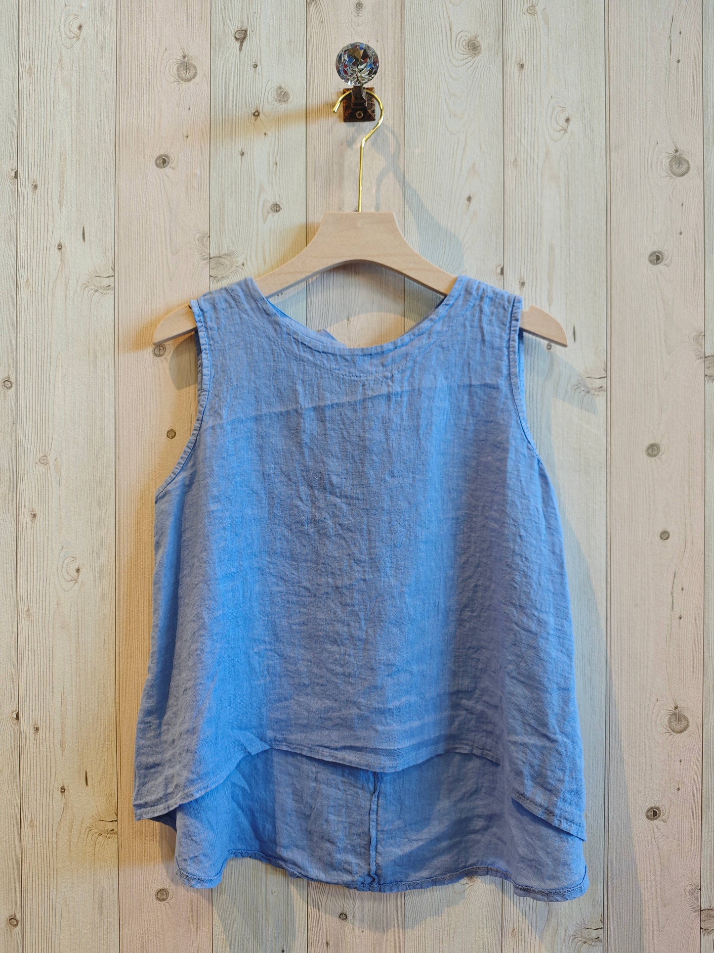 Ref-15763 100% LINEN SLEEVELESS T-SHIRT: Negro