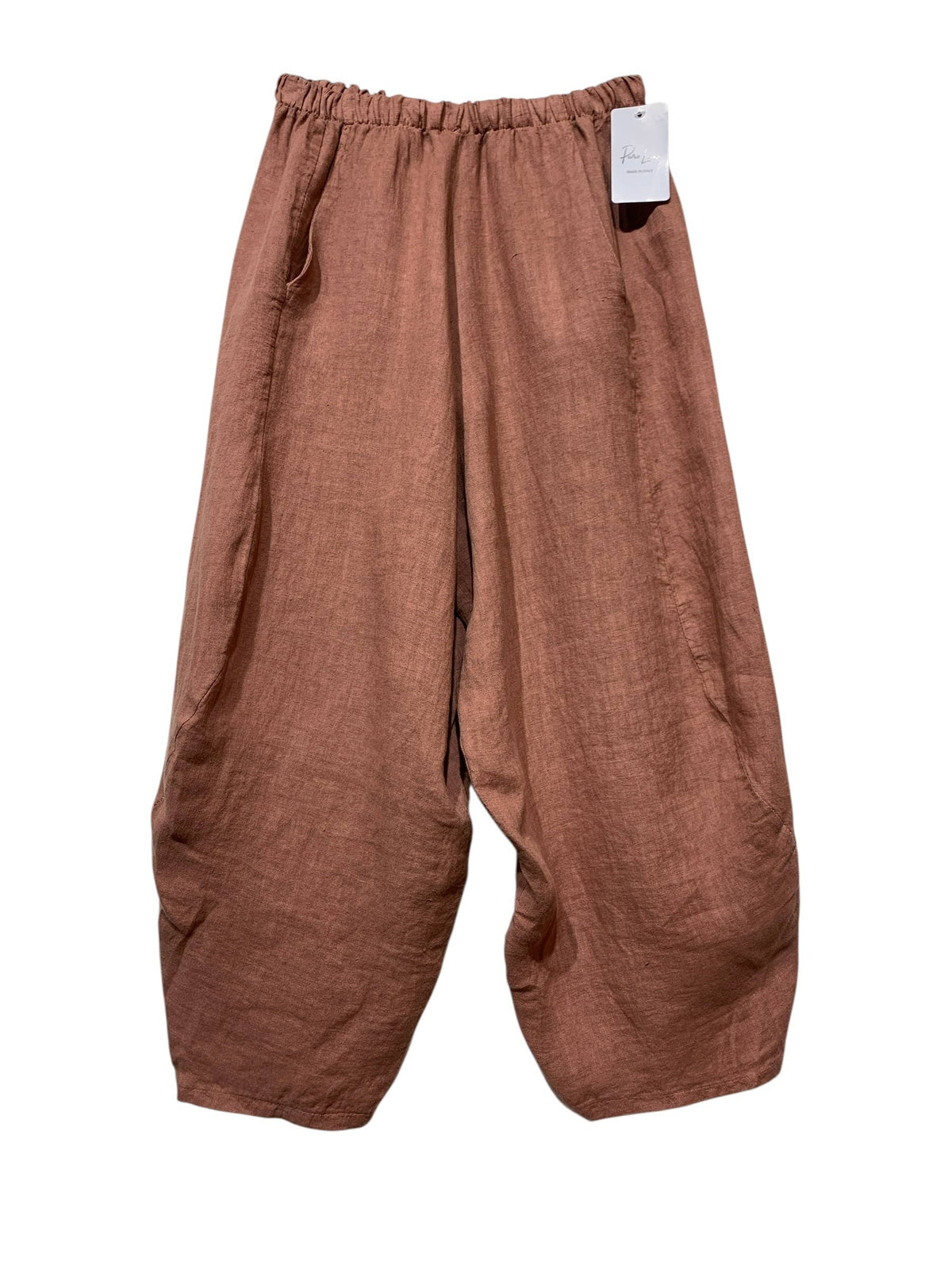 8414 LINEN PANTS WITH POCKETS, OVERSIZED FIT, BEST SELLER: TAUPE
