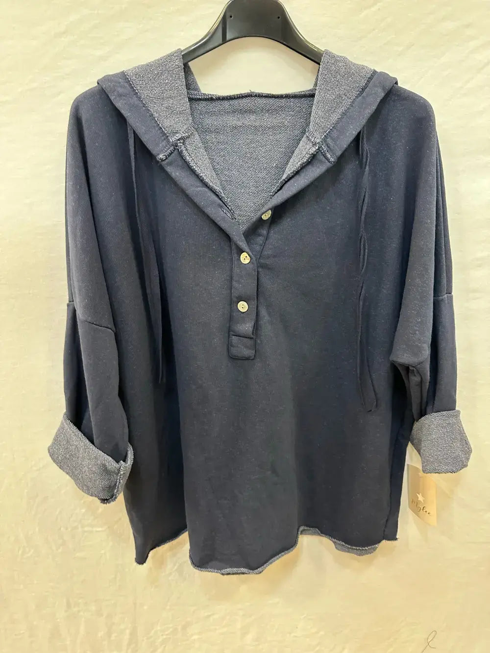 Hooded Button-Up Sweatshirt @83893_ThickSweatshirt: Ecru