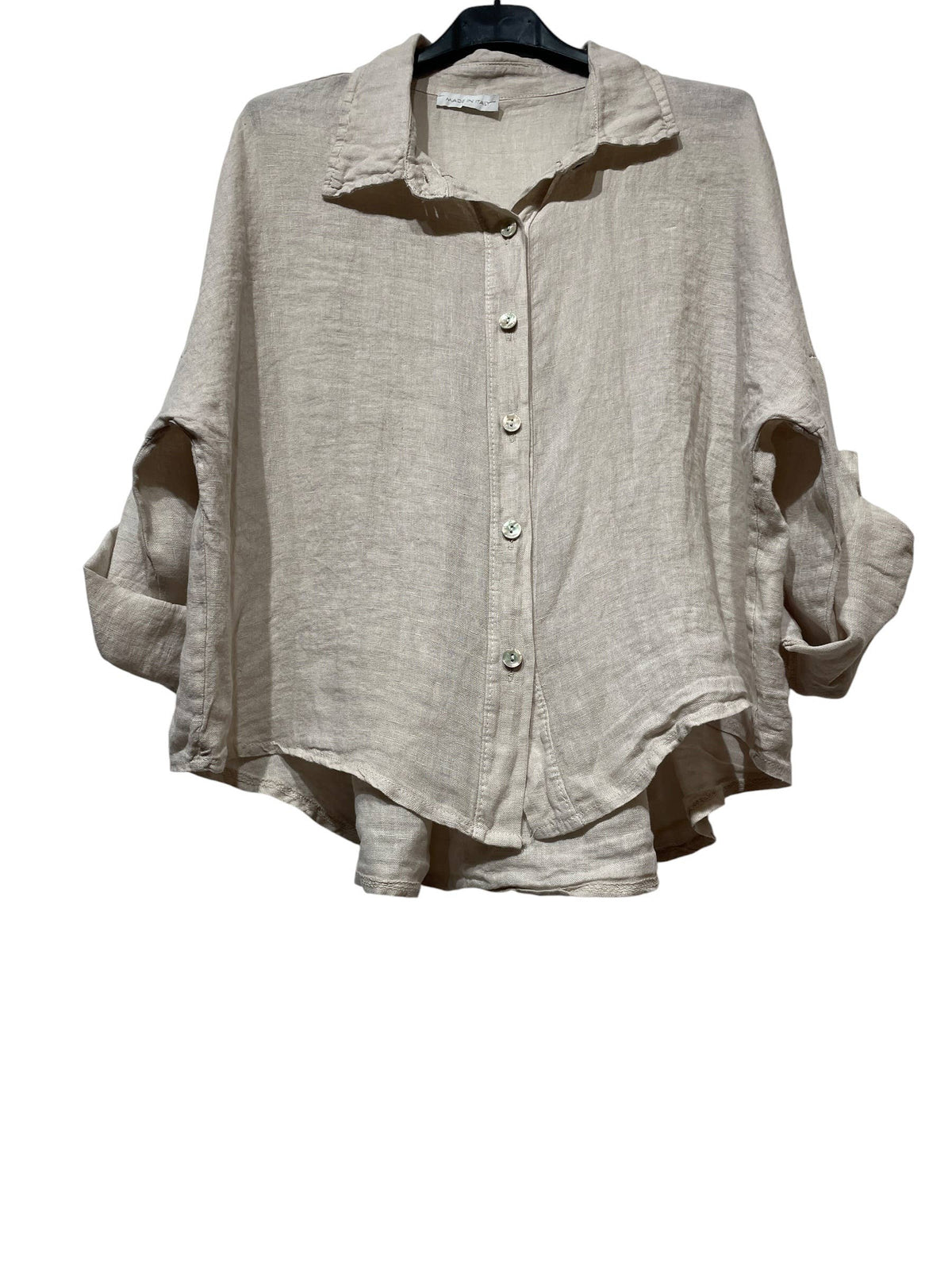 60832 OVERSIZED-CUT LINEN SHIRT: CAMEL