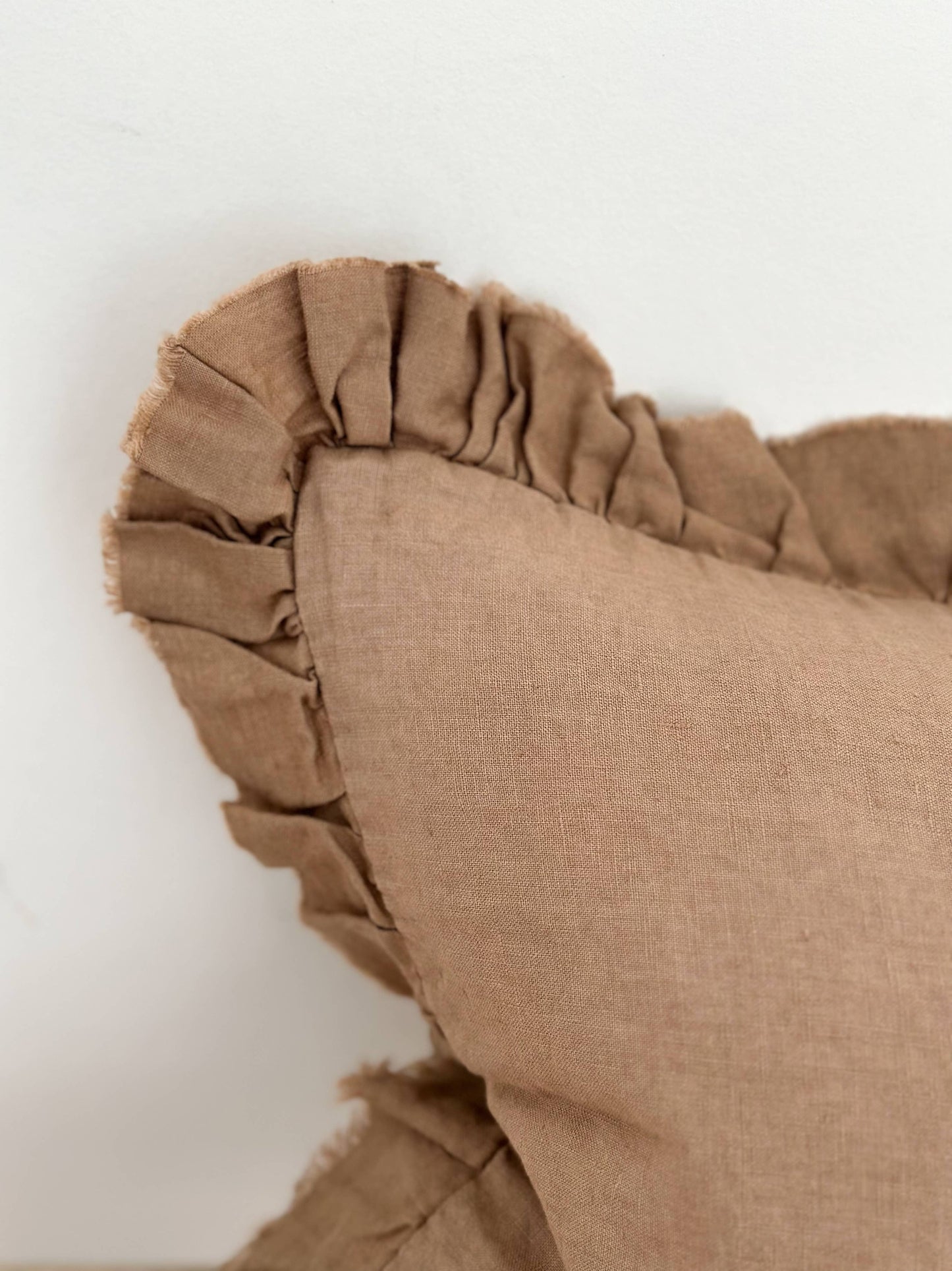 Hallie Ruffled Linen Cushion Cover 50x30 – Brown