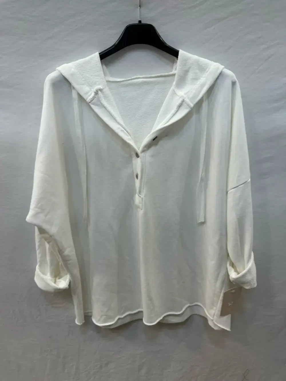 Hooded Button-Up Sweatshirt @83893_ThickSweatshirt: Black