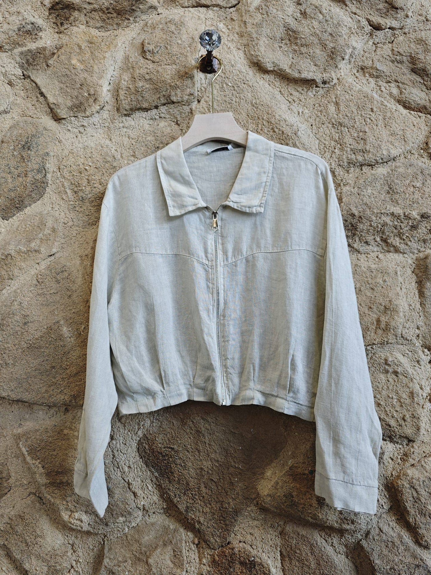 Ref-8369 ZIPPER BLOUSE 100% LINEN: Camel