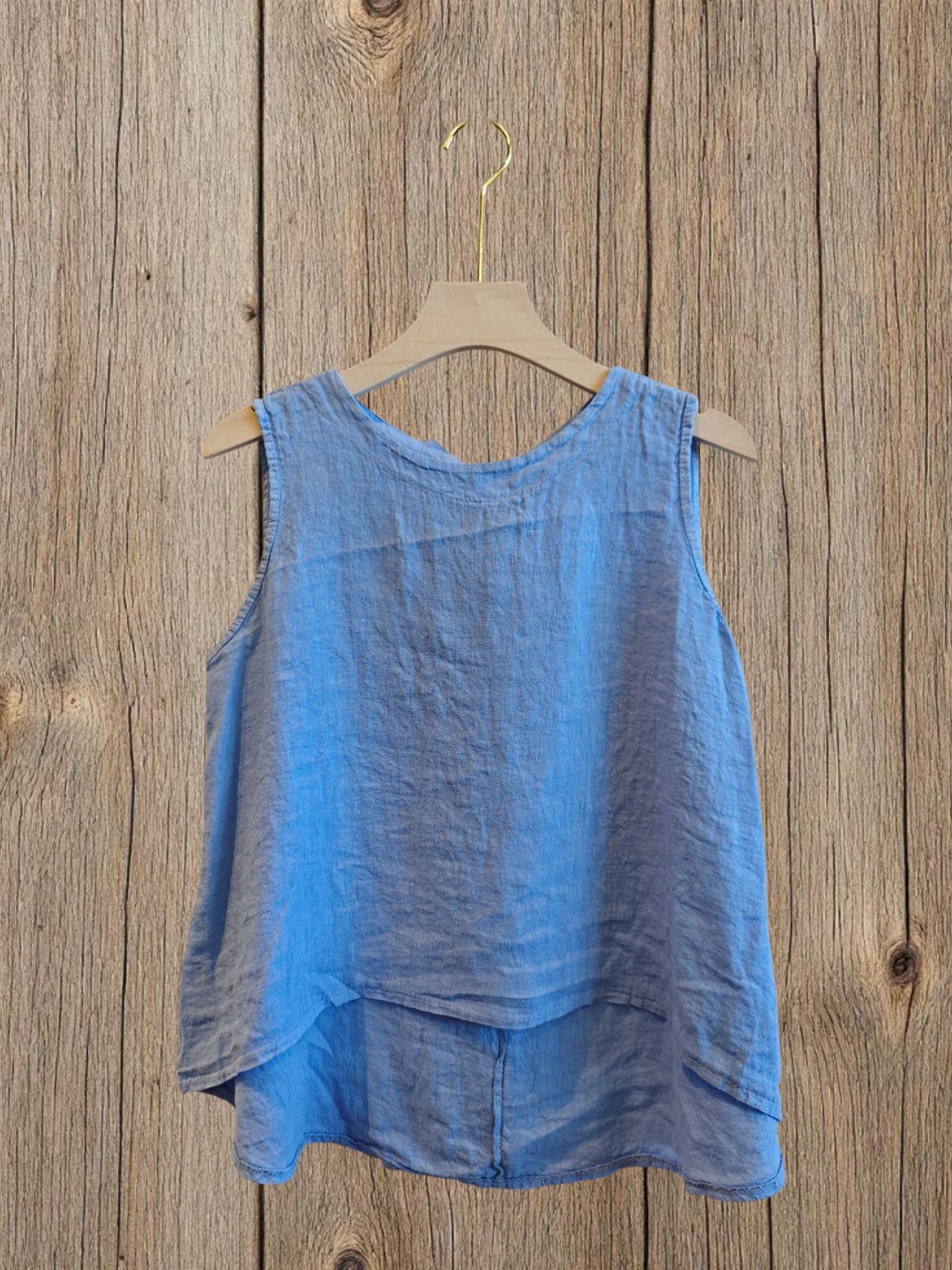 Ref-15763 100% LINEN SLEEVELESS T-SHIRT: Rose