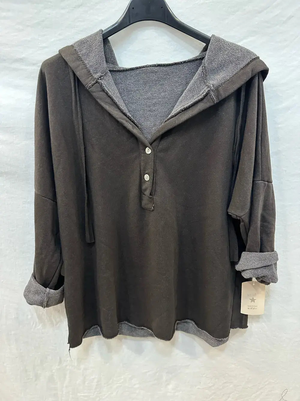 Hooded Button-Up Sweatshirt @83893_ThickSweatshirt: Ecru