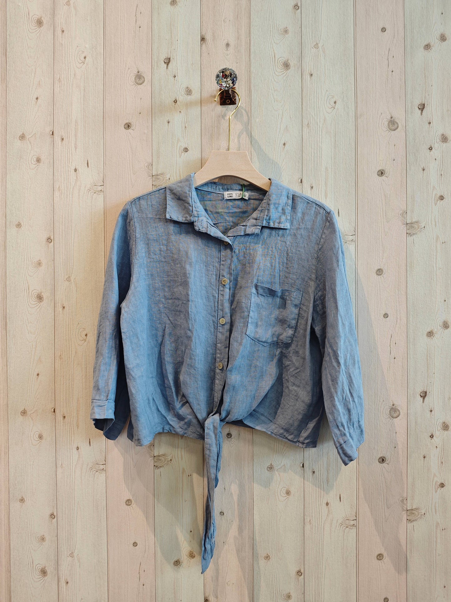 Ref-89166 SHIRT WITH BOW 100% LINEN: Black
