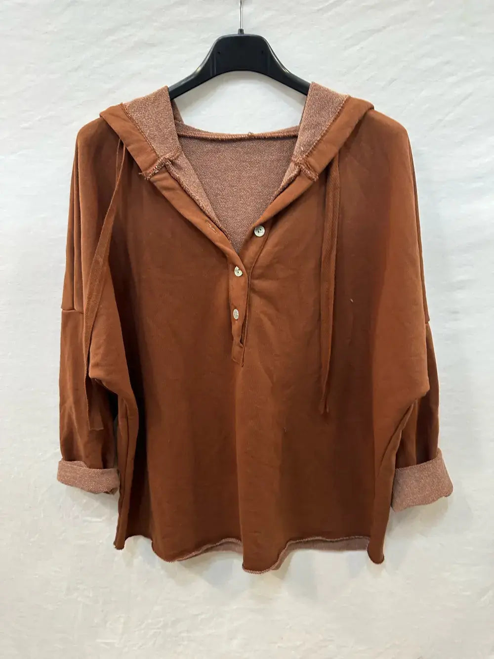 Hooded Button-Up Sweatshirt @83893_ThickSweatshirt: Camel