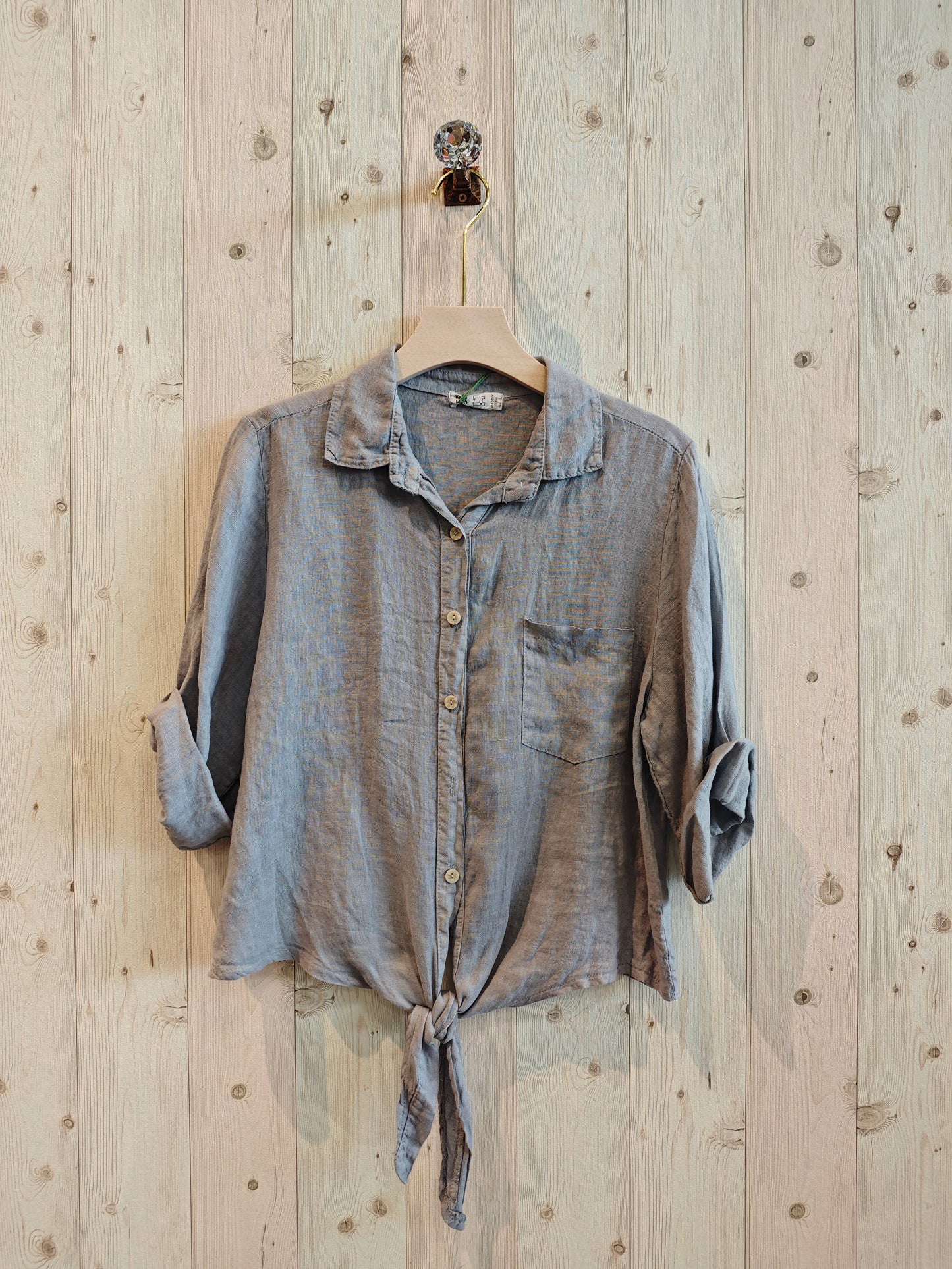 Ref-89166 SHIRT WITH BOW 100% LINEN: Black