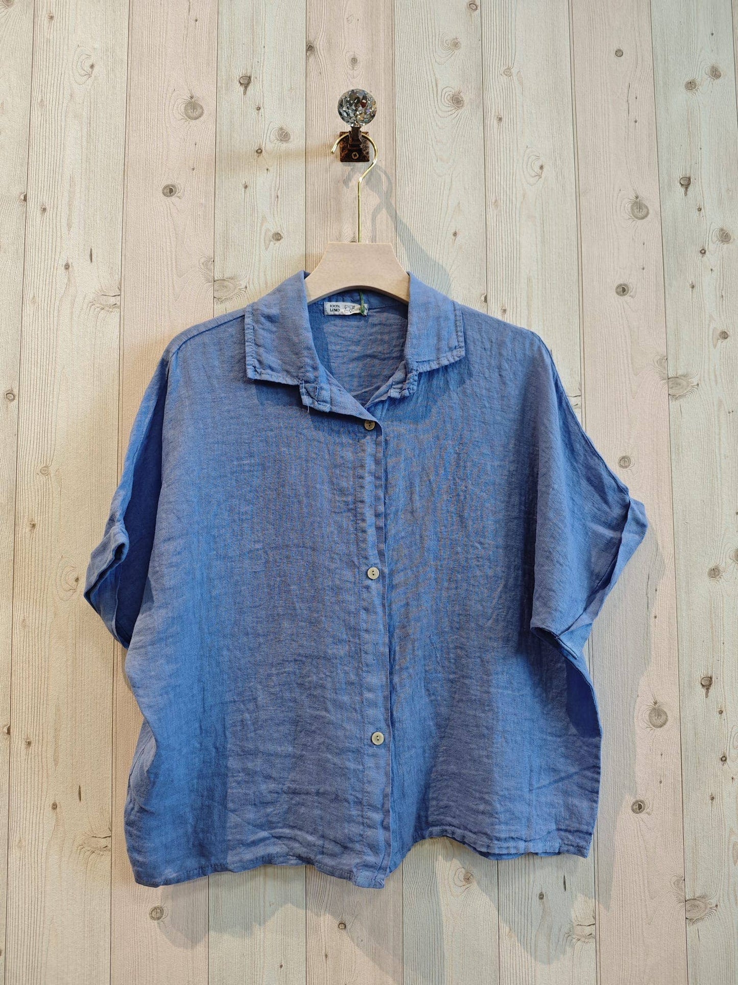 Ref-83531 100% LINEN SHORT-SLEEVE SHIRT: CAMEL
