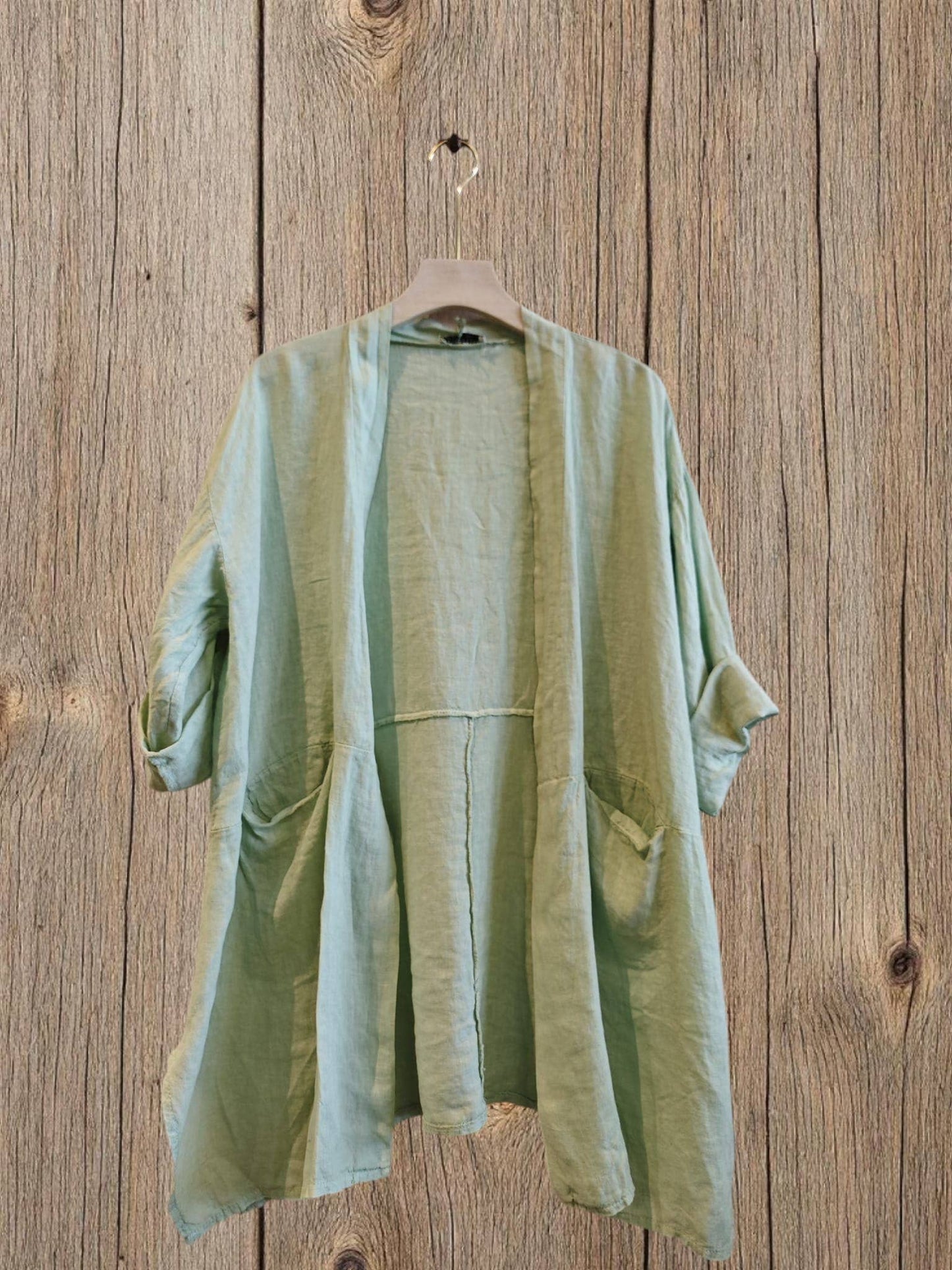 Ref-13617 CARDIGAN 100% LINEN: PISTACHIO