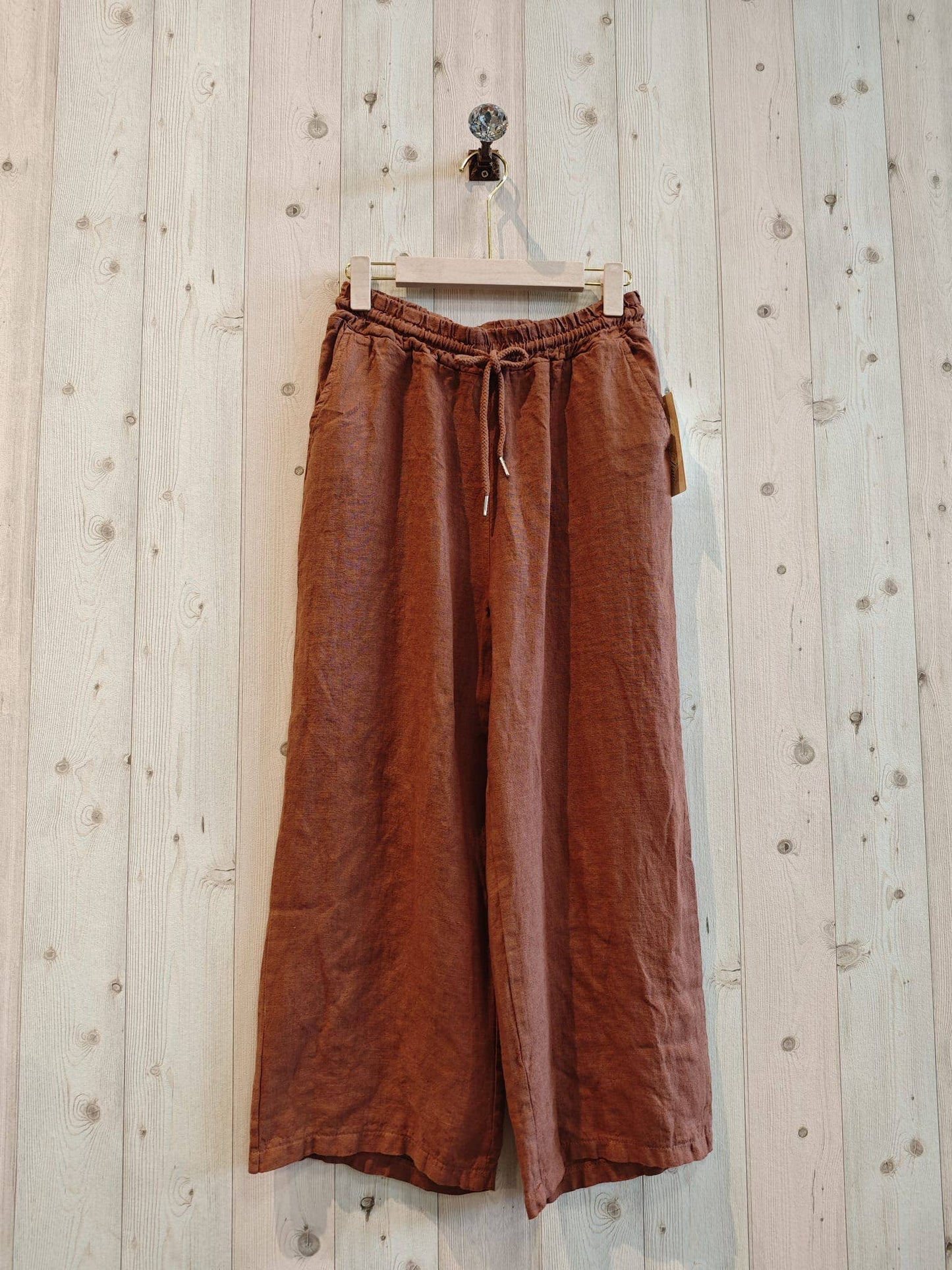 LINEN TROUSERS 100%: BROWN