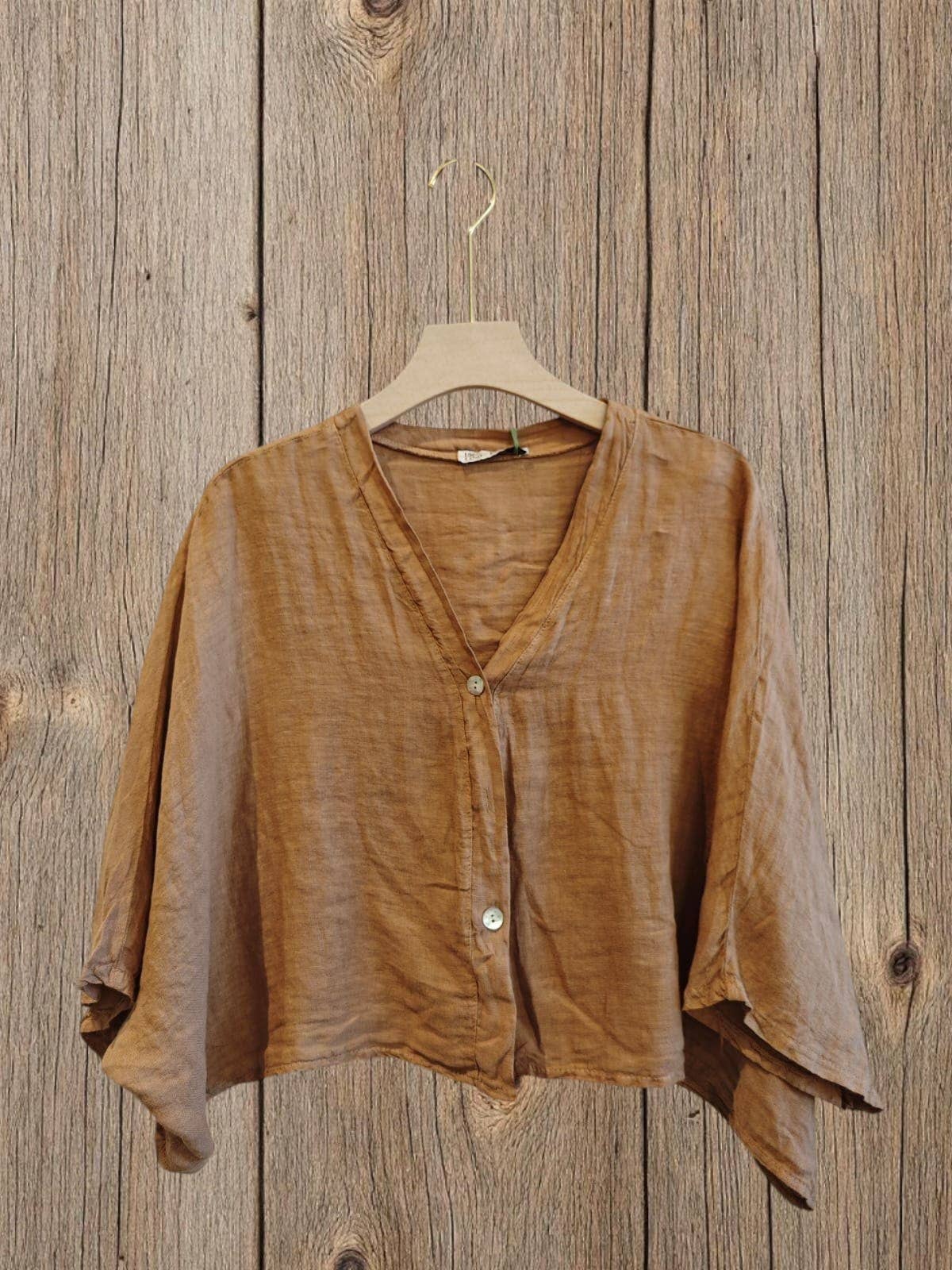 Ref-11870 SHORT LINEN BLOUSE 100%: CAMEL