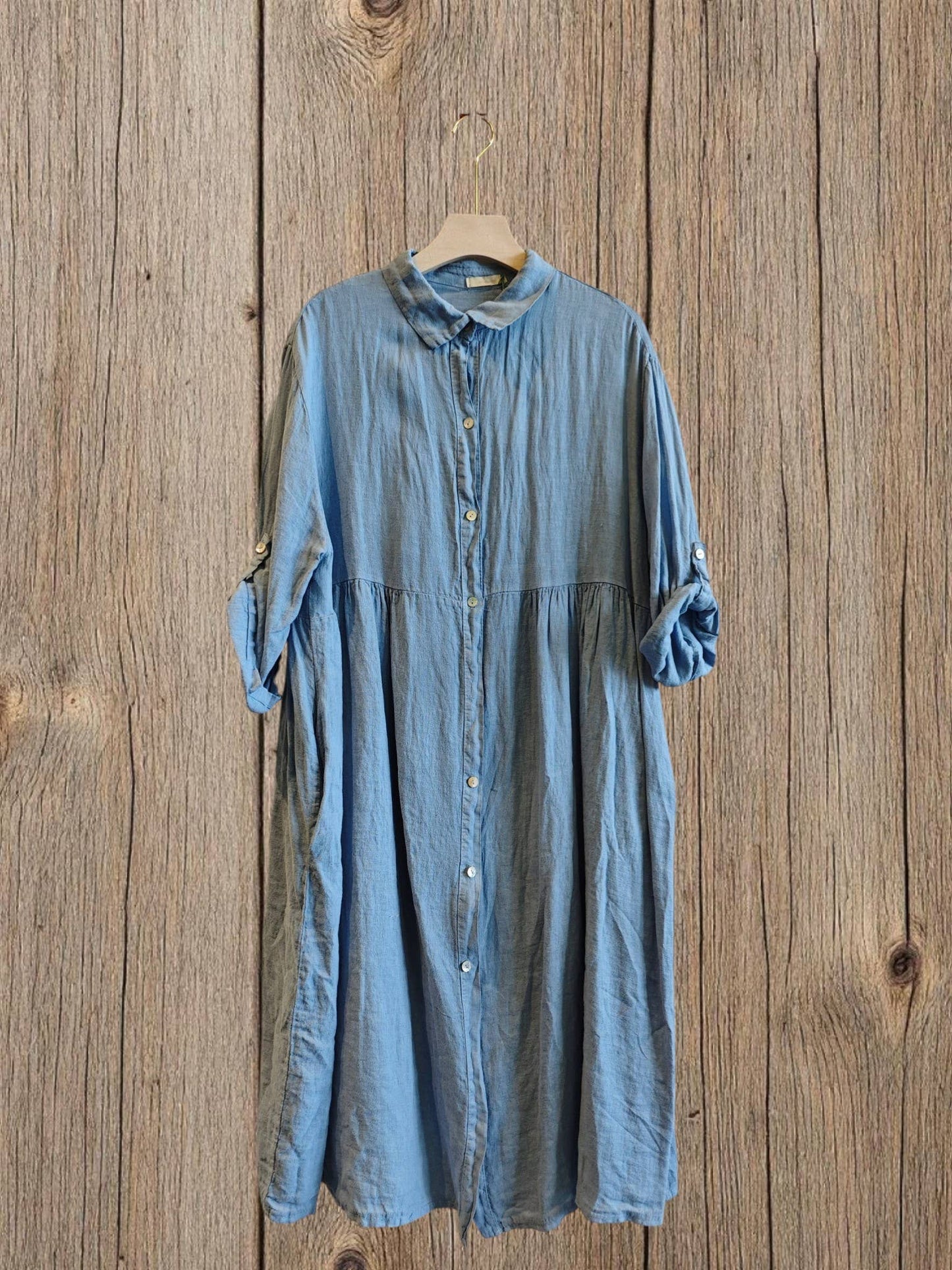 Ref-72064 LONG DRESS WITH WAIST SEAM 100% LINEN: BLANCO