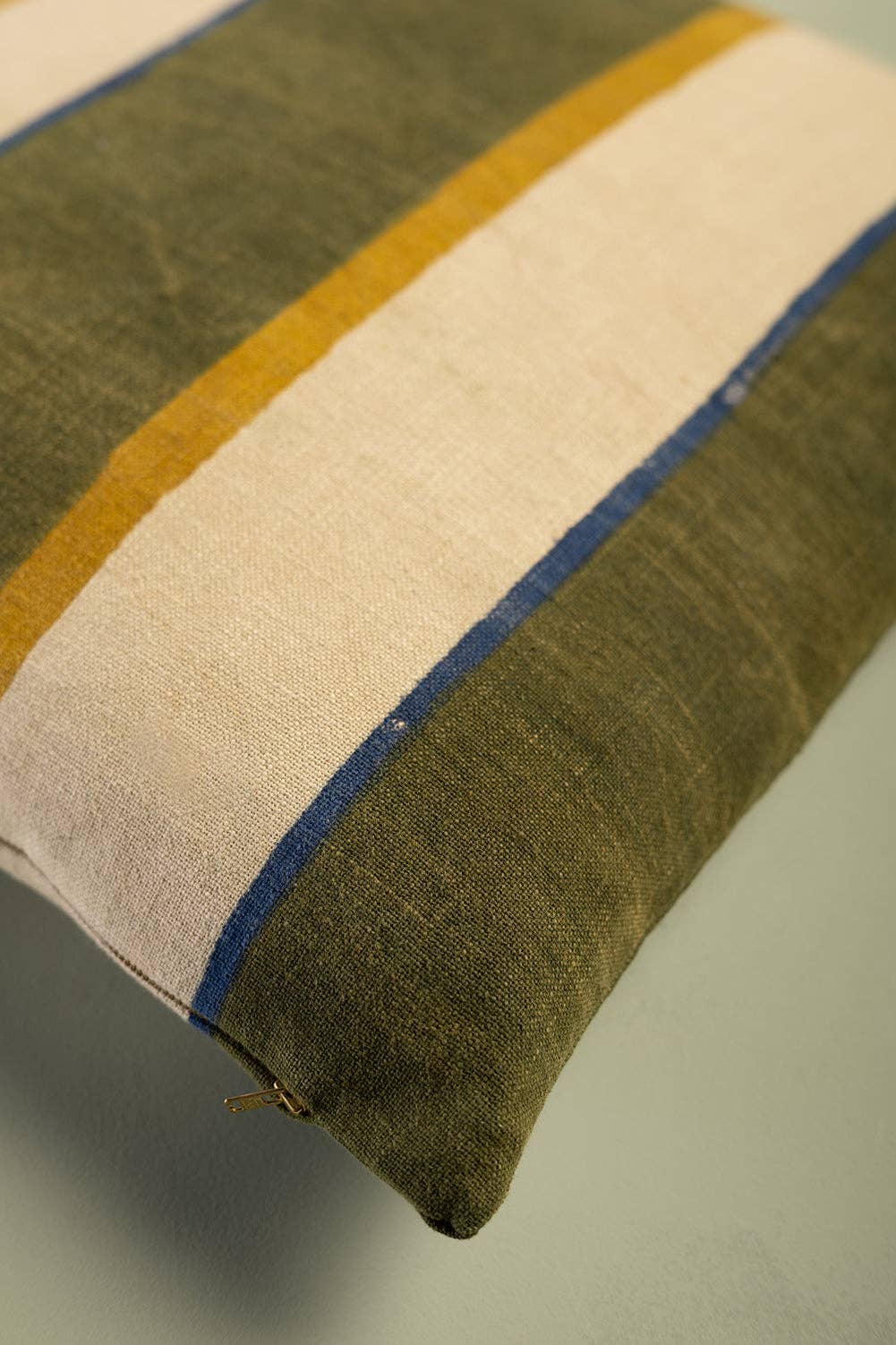 Hunter Green Stripe Block Print Cushion Cover: Feather Inner