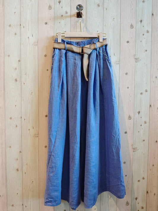 REF 30522 TROUSERS BELT 100% LINEN: Blue