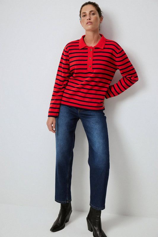 POLO NECK STRIPED SWEATER: Red / Standart