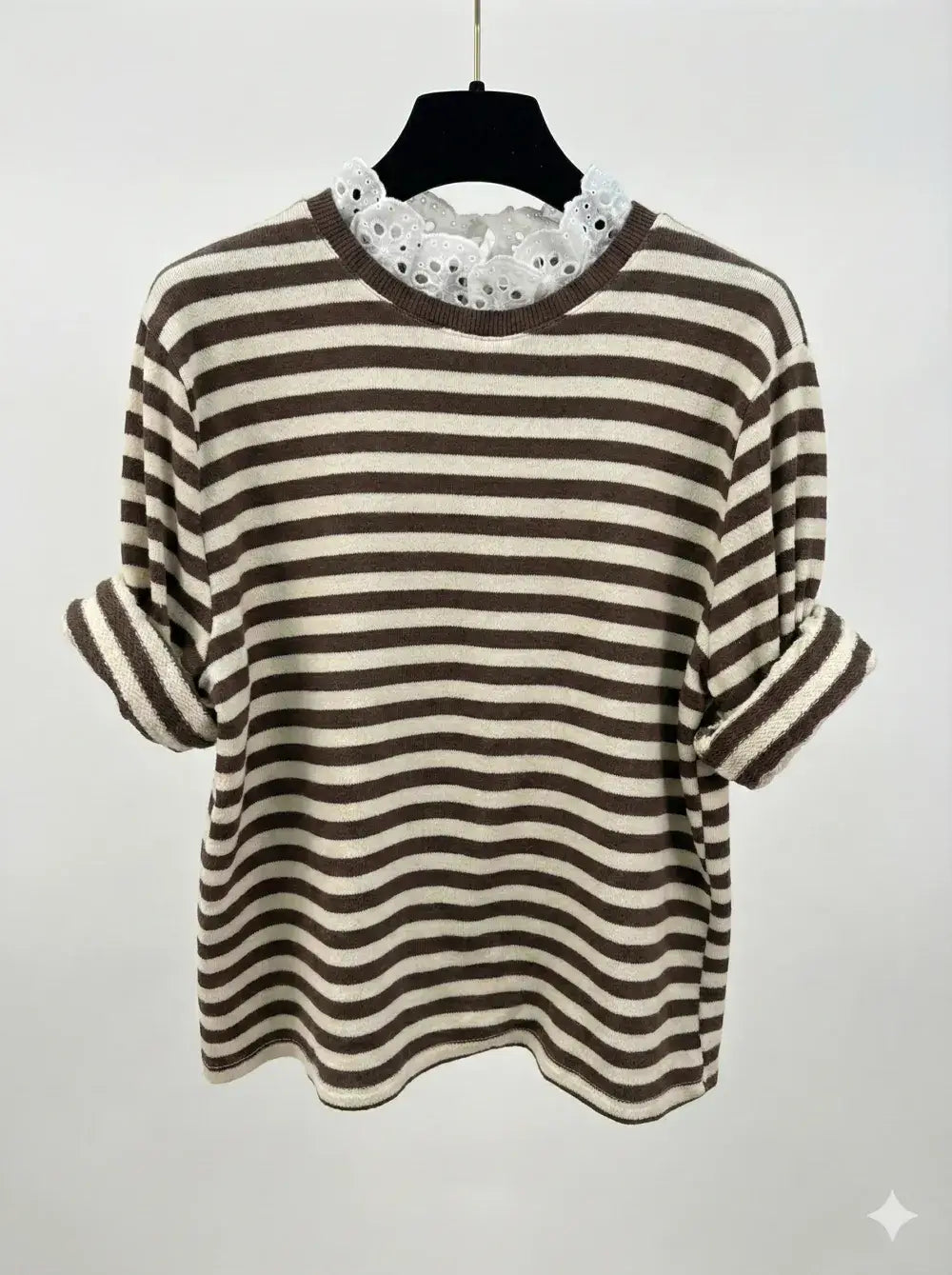 Top with English Embroidery Collar: Navy