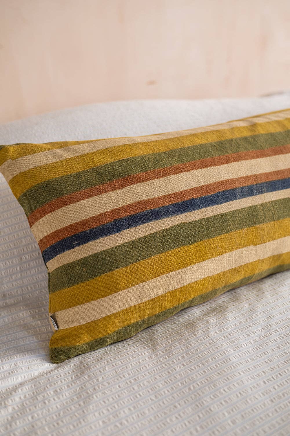 Clay Stripe Block Print Cushion Cover: Feather Inner