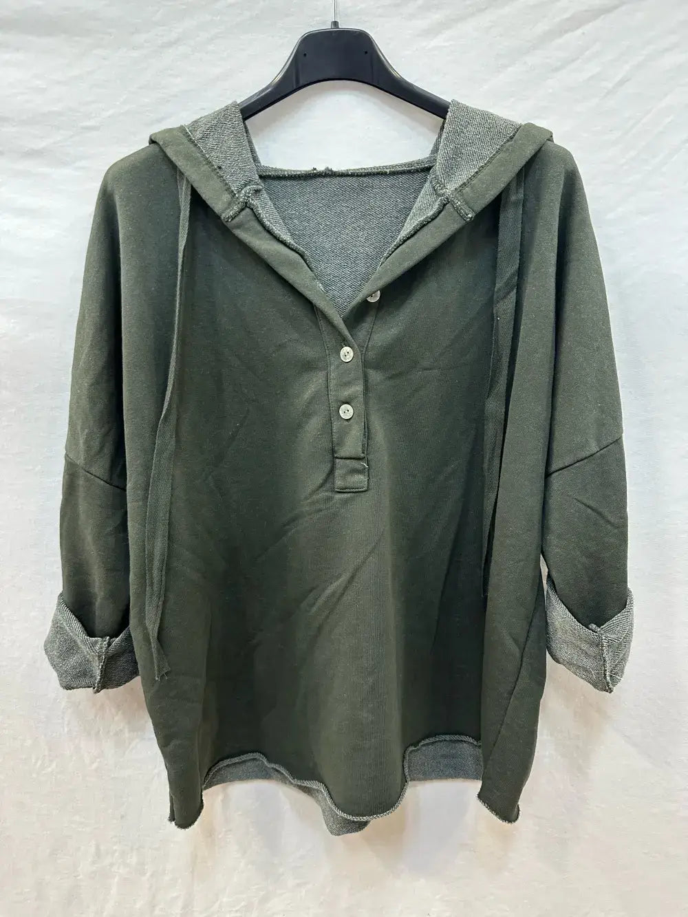 Hooded Button-Up Sweatshirt @83893_ThickSweatshirt: Ecru