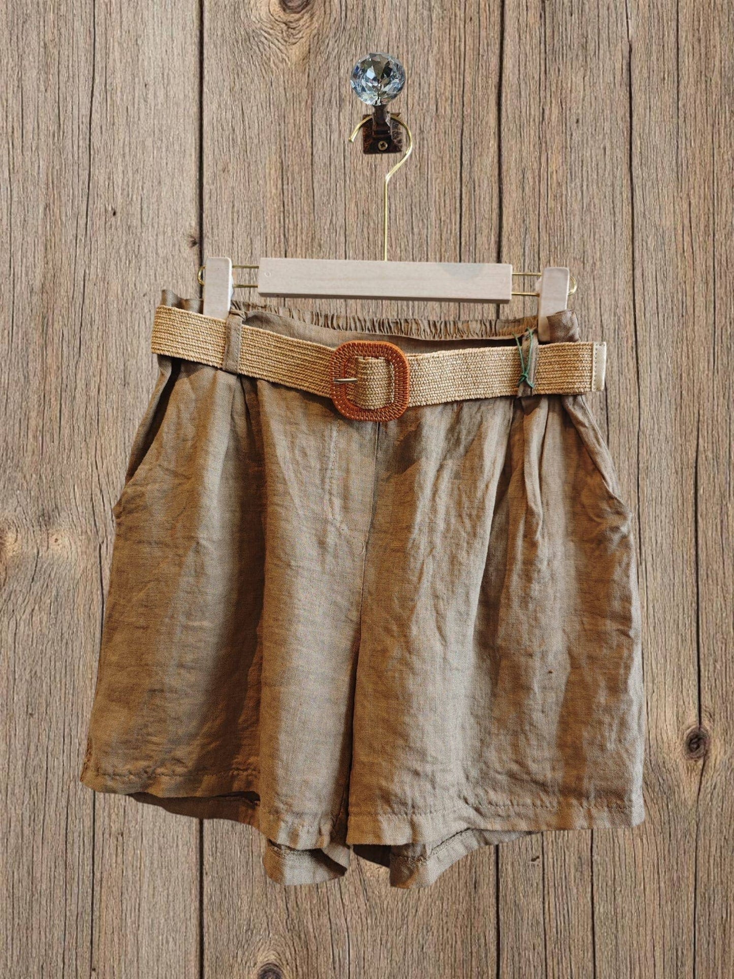 Ref-30563 100% LINEN SHORTS: Black