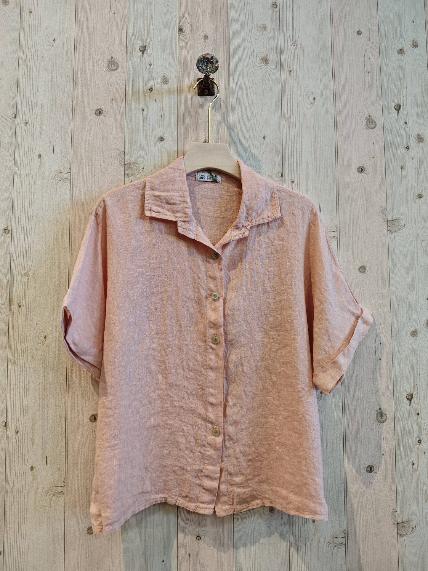 Ref-83531 100% LINEN SHORT-SLEEVE SHIRT: CAMEL