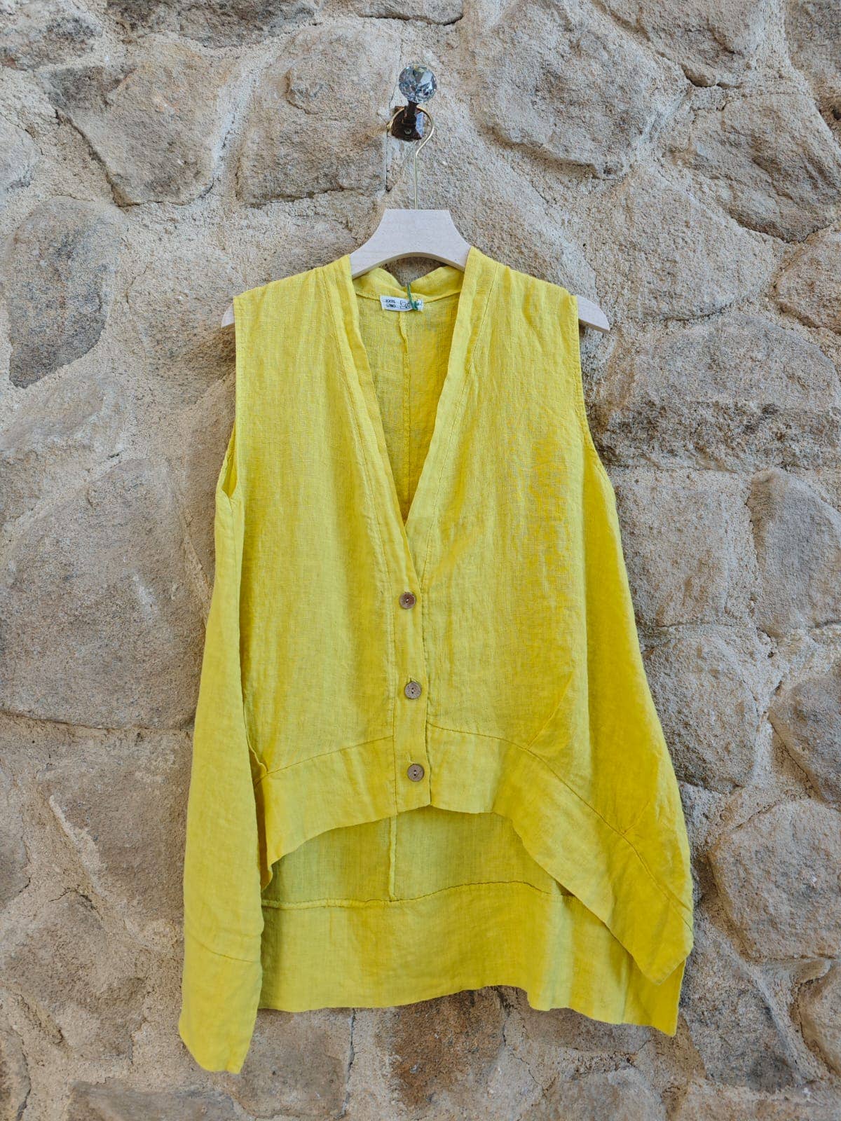 Ref-83679 SLEEVELESS BLOUSE 100% LINEN: Negro